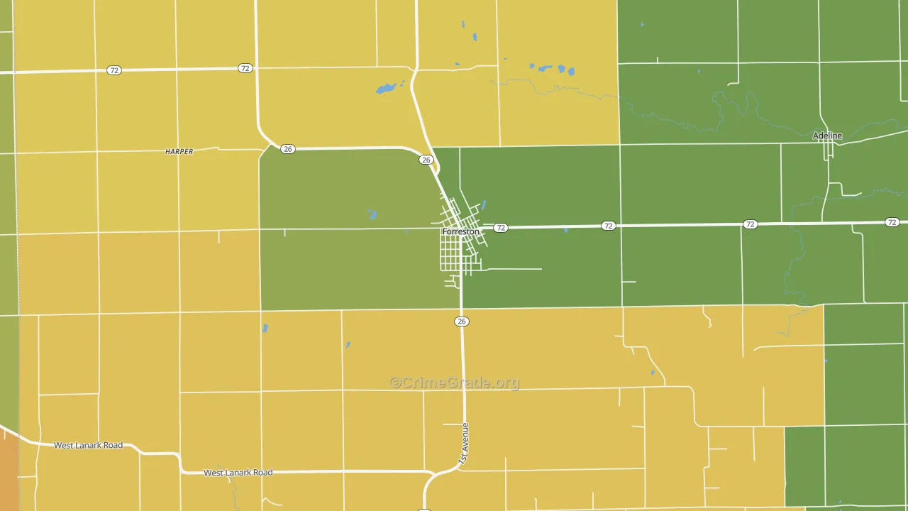 Forreston, IL Map of Robbery Rates