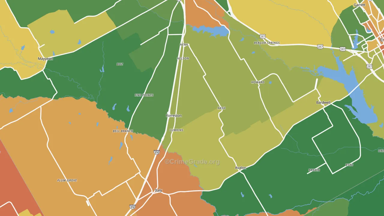Forreston, TX Map of Robbery Rates