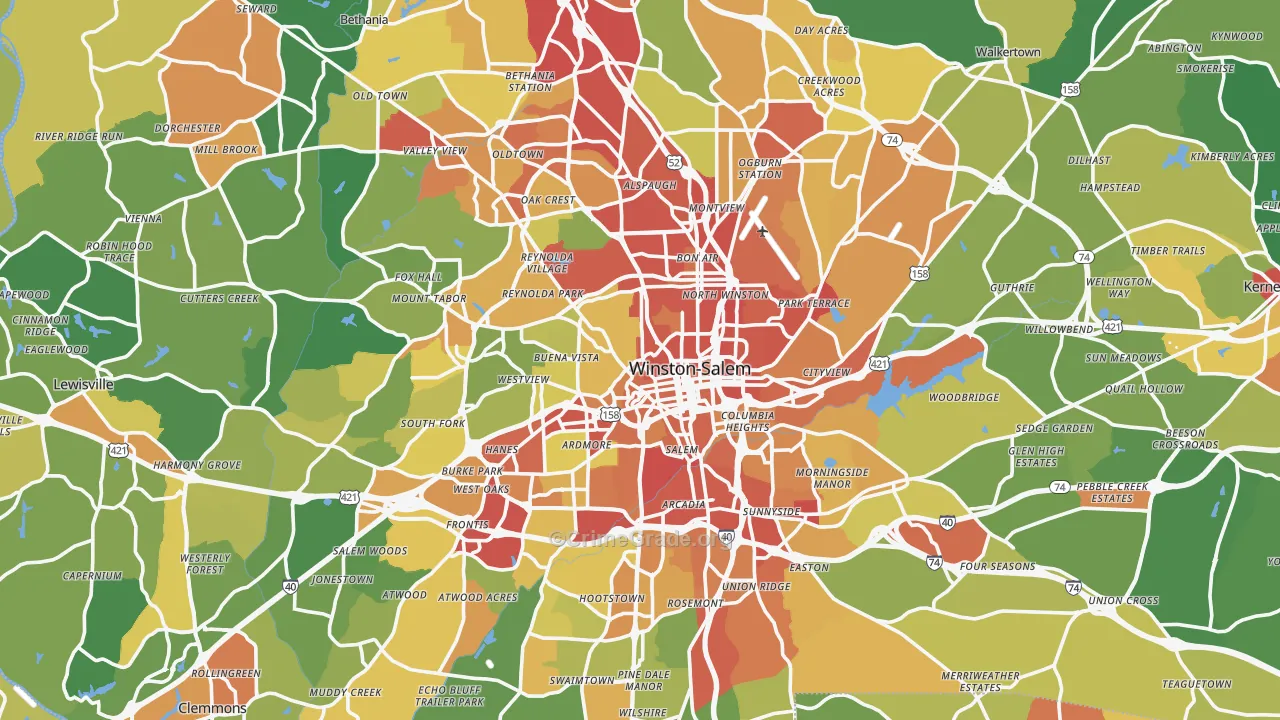 Forsyth County, NC Map of Robbery Rates