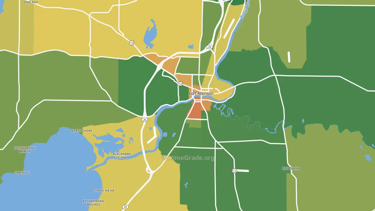 Fort Atkinson, WI Map of Robbery Rates