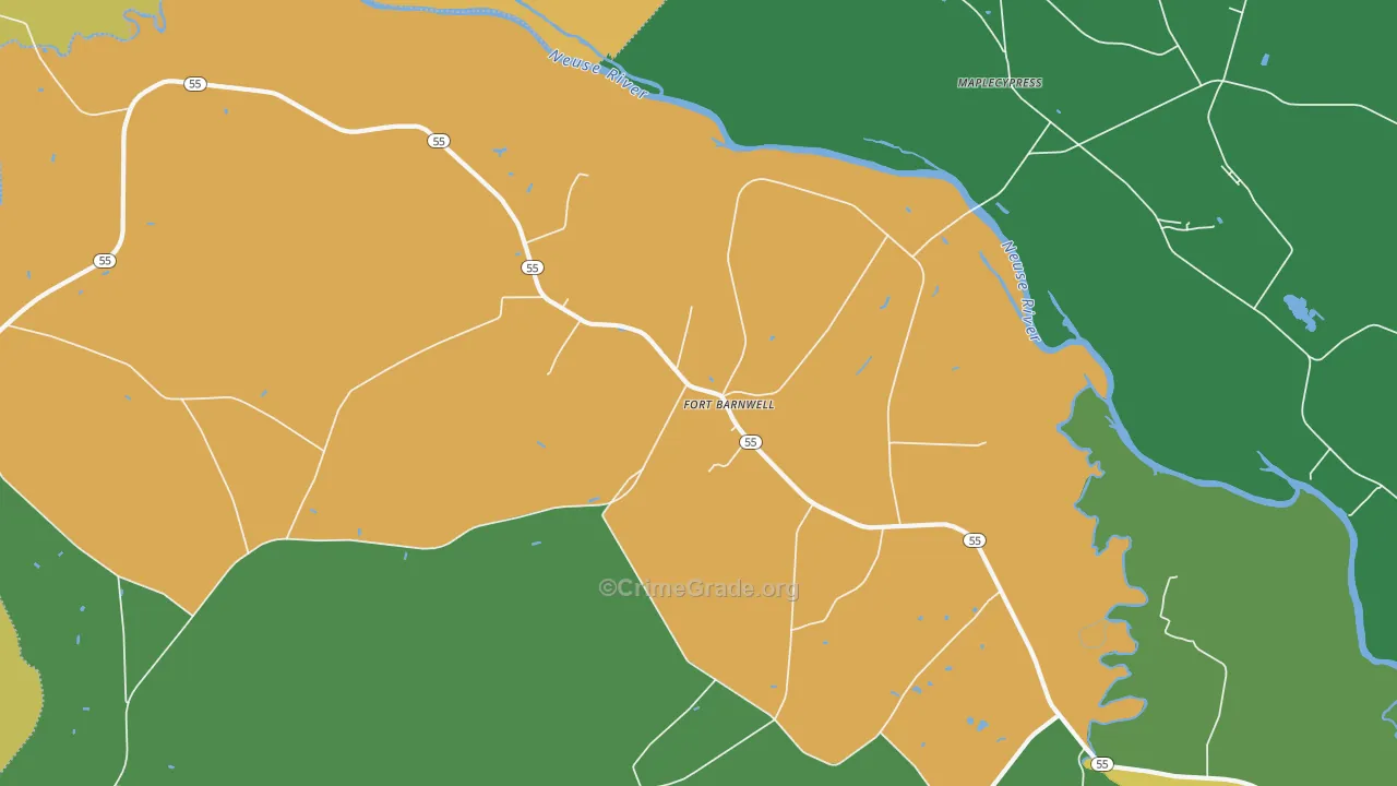 Fort Barnwell, NC Map of Robbery Rates