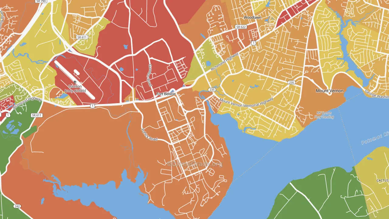 Fort Belvoir, VA Map of Robbery Rates