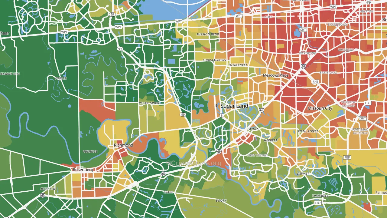 Fort Bend County, TX Map of Robbery Rates