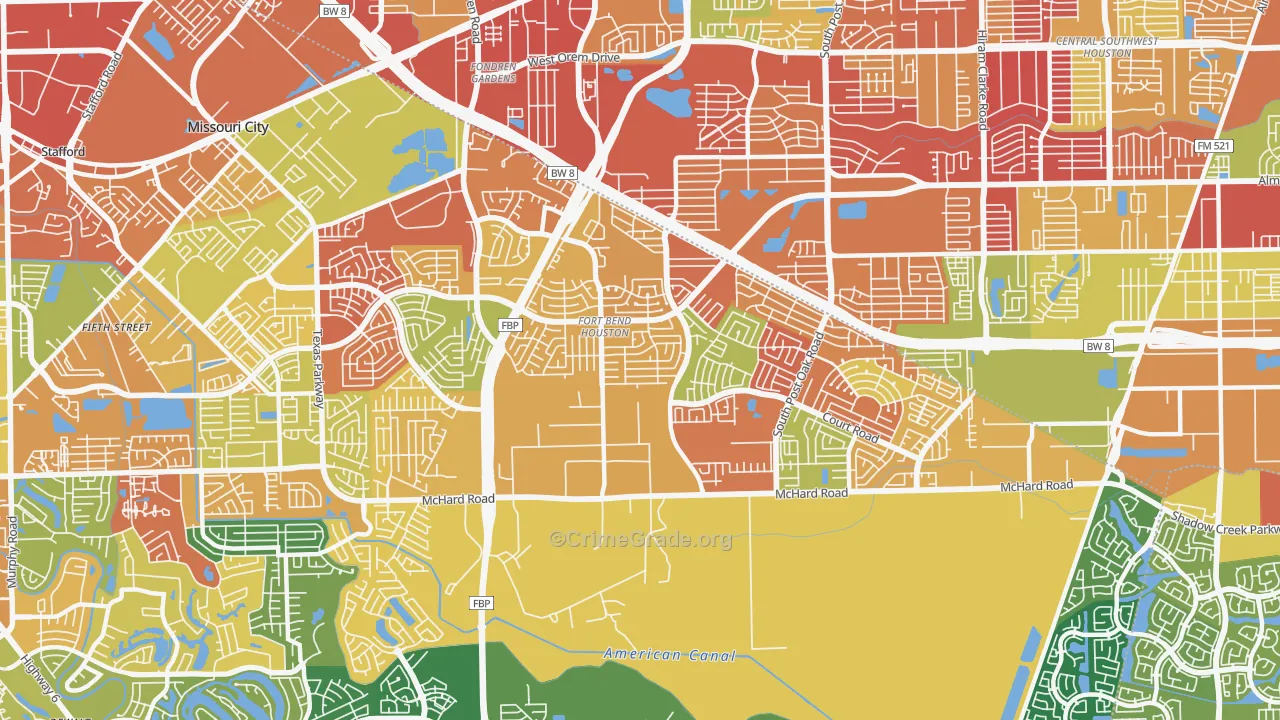 Fort Bend Houston, Missouri City, TX Map of Robbery Rates