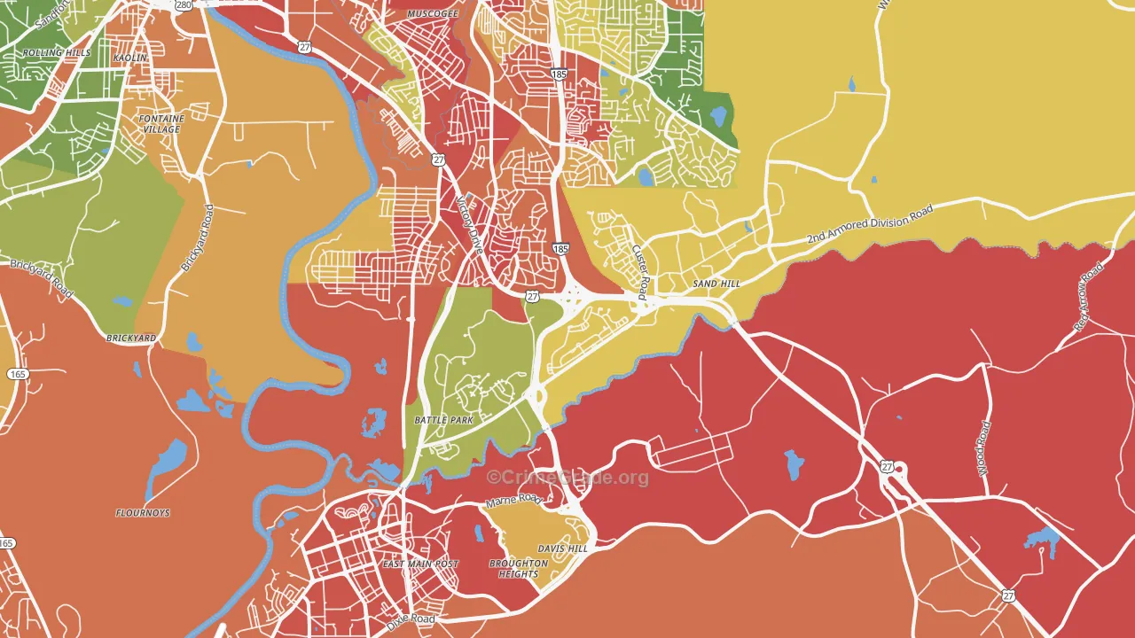 Fort Benning, GA Map of Robbery Rates