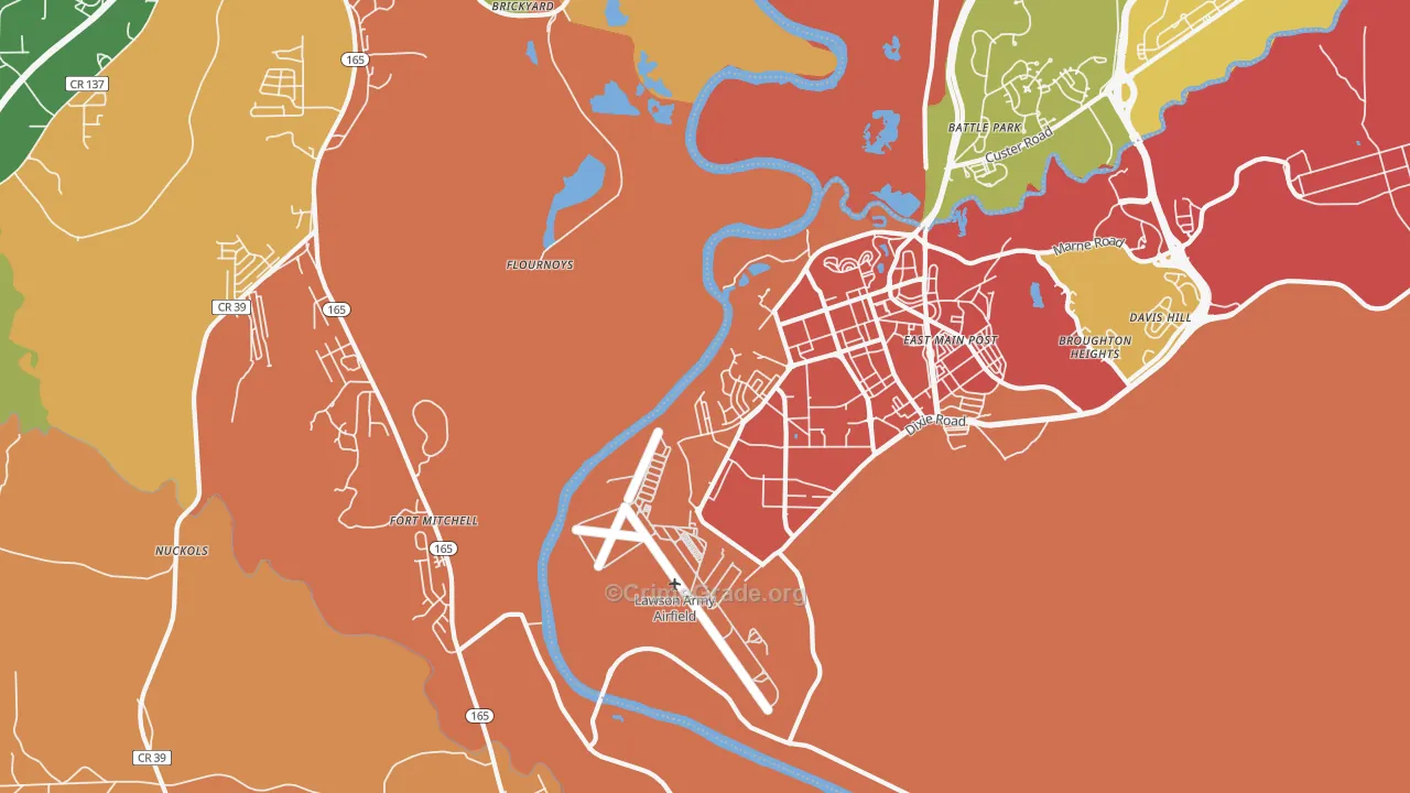 Fort Benning South, GA Map of Robbery Rates