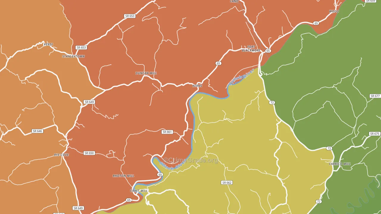 Fort Blackmore, VA Map of Robbery Rates
