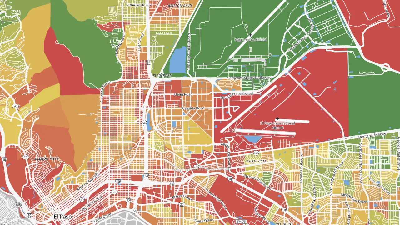 Fort Bliss, TX Map of Robbery Rates