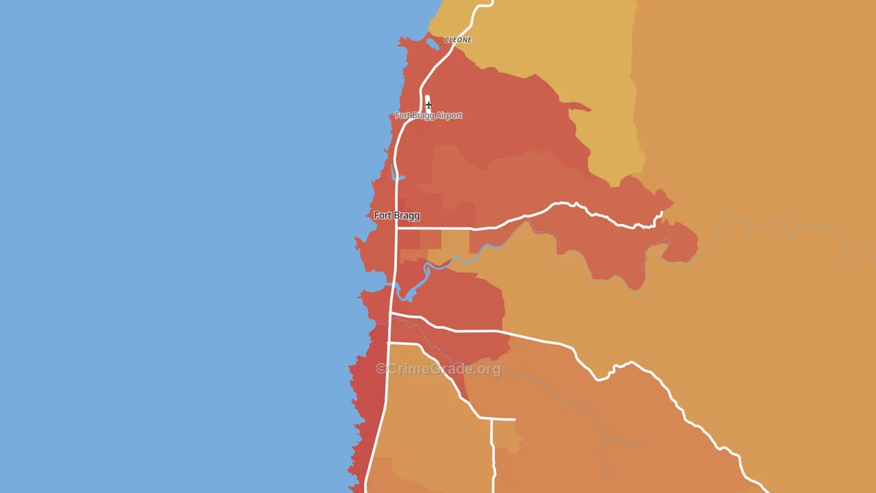Fort Bragg, CA Map of Robbery Rates