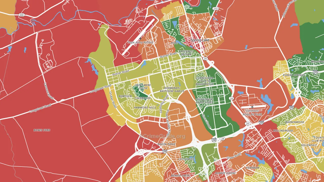 Fort Bragg, NC Map of Robbery Rates