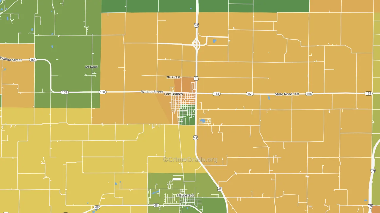 Fort Branch, IN Map of Robbery Rates