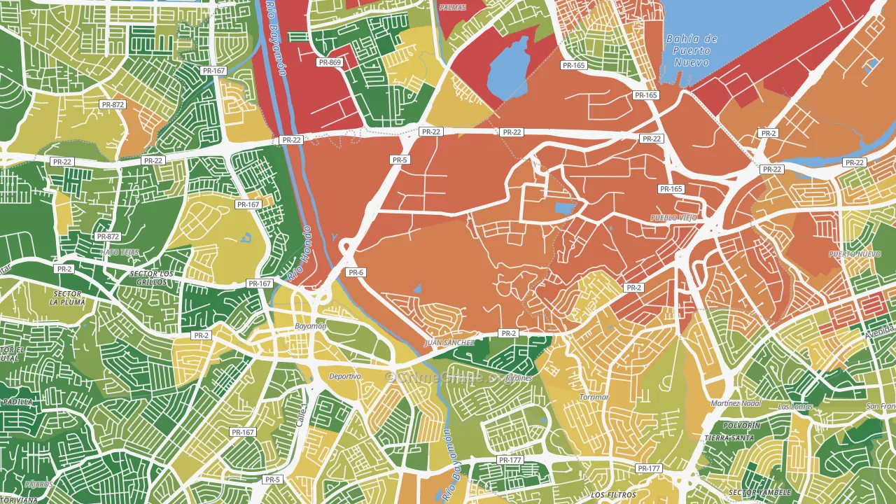 Fort Buchanan, PR Map of Robbery Rates