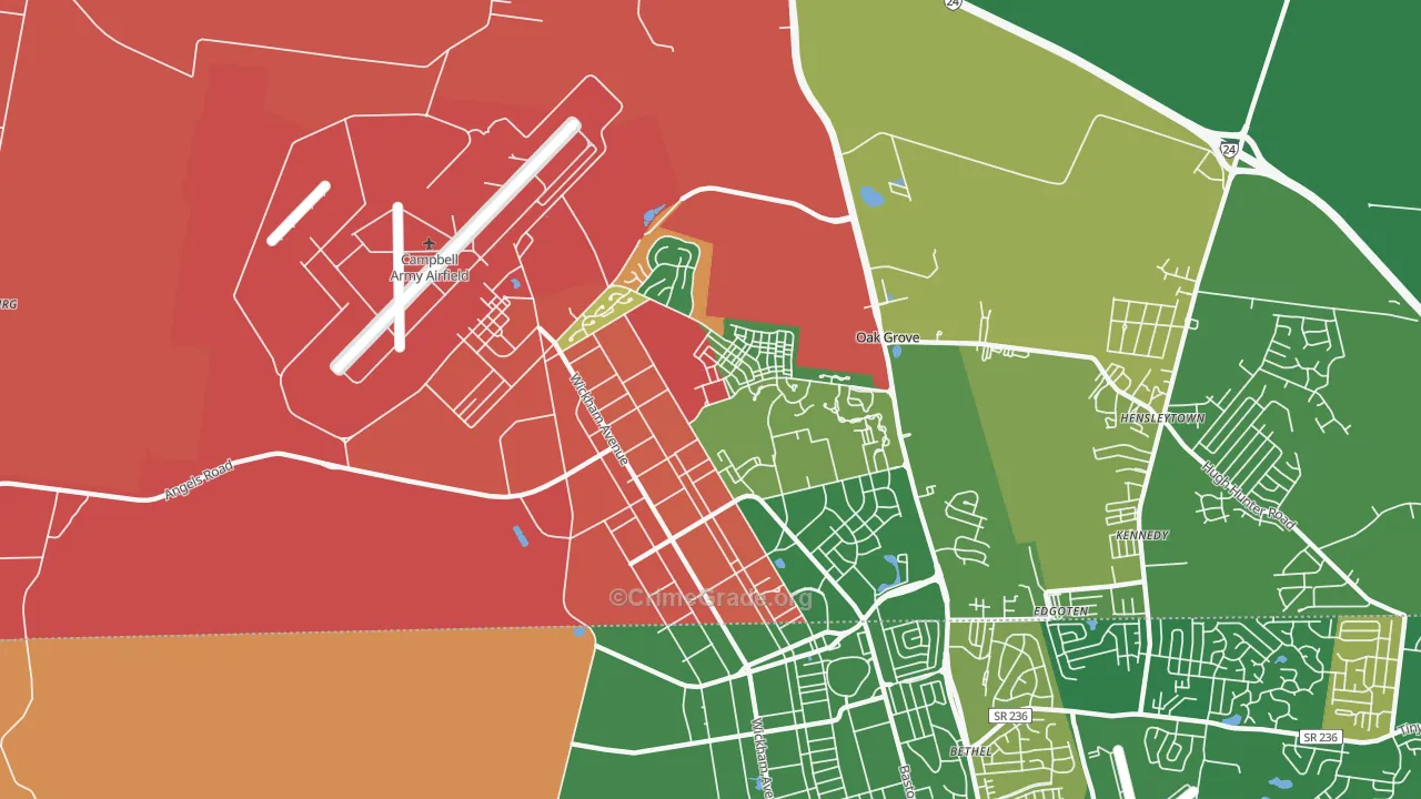 Fort Campbell North, KY Map of Robbery Rates