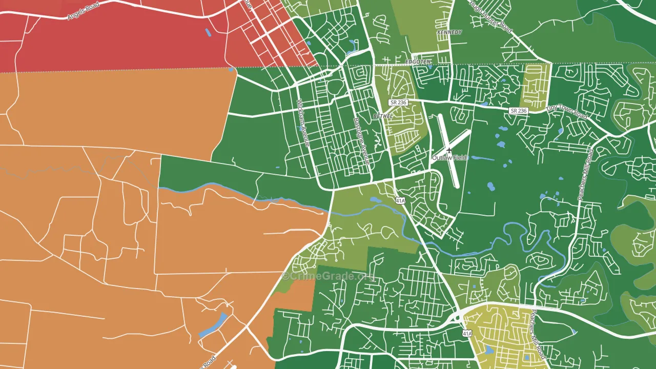 Fort Campbell, TN Map of Robbery Rates