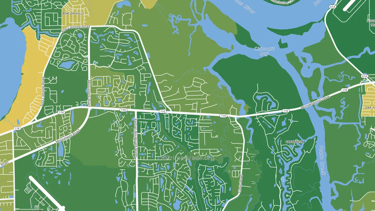 Fort Caroline Shores, Jacksonville, FL Map of Robbery Rates