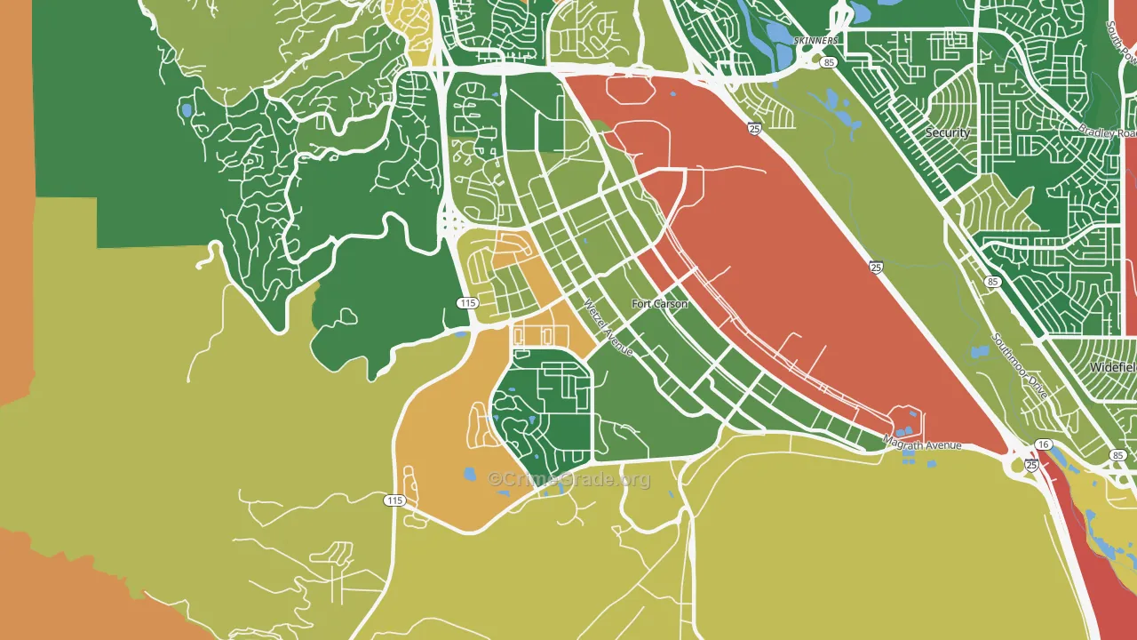 Fort Carson, CO Map of Robbery Rates