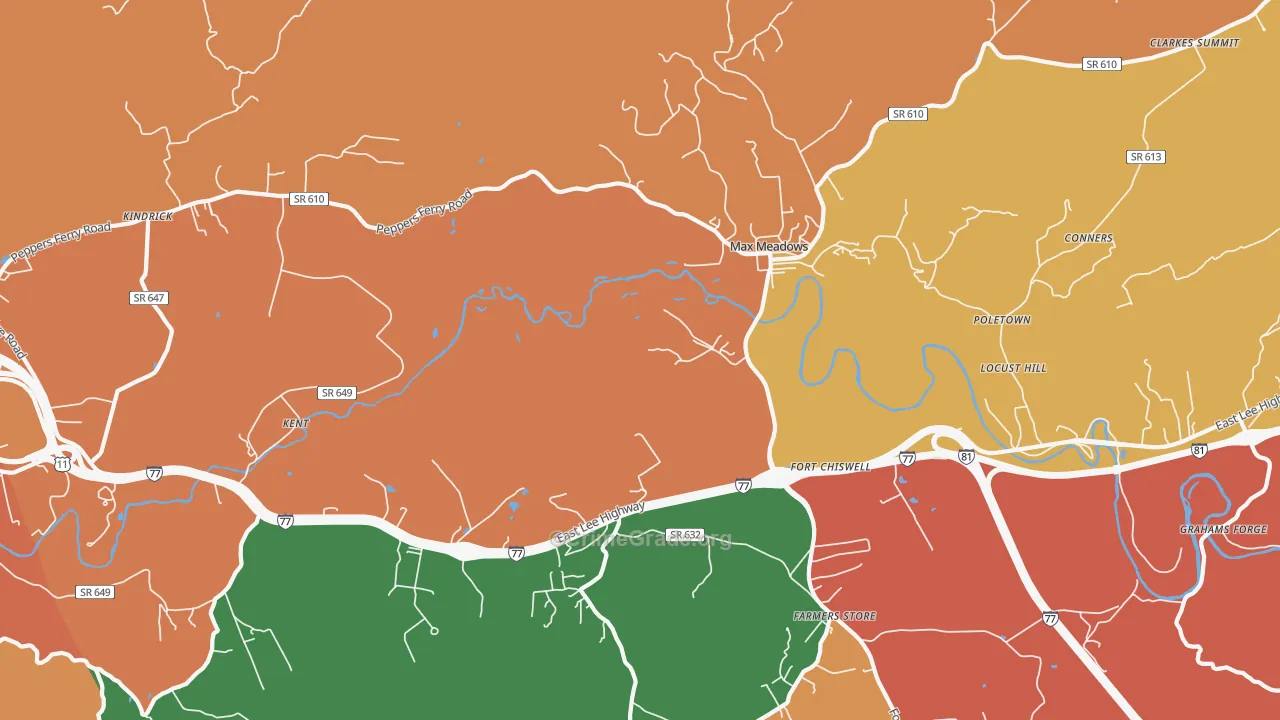 Fort Chiswell, VA Map of Robbery Rates