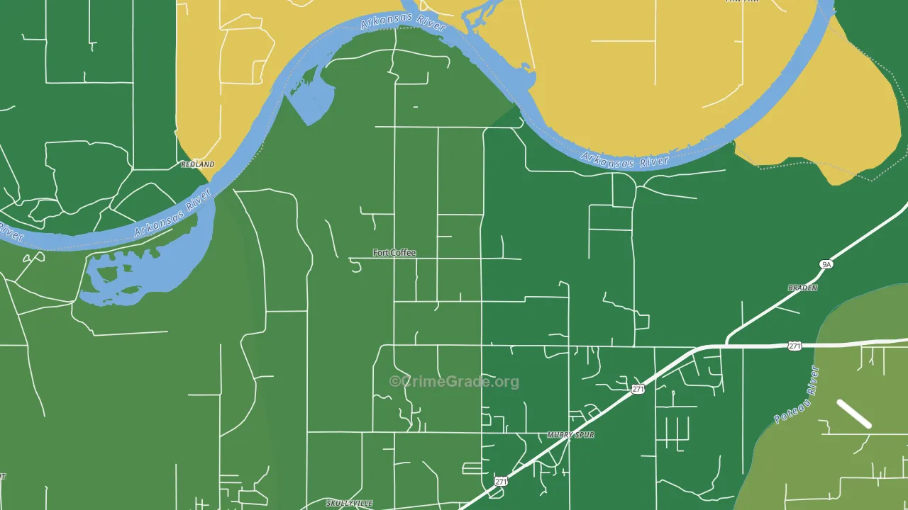 Fort Coffee, OK Map of Robbery Rates