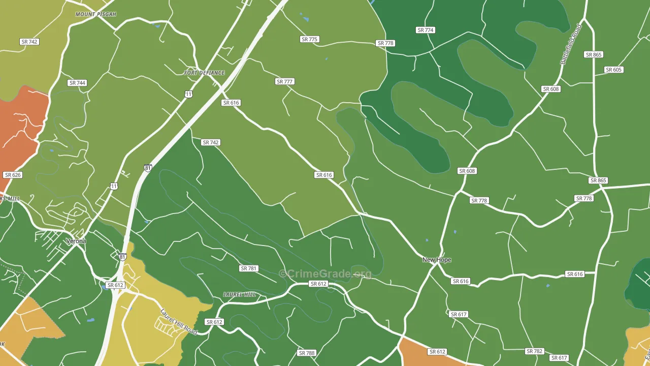 Fort Defiance, VA Map of Robbery Rates