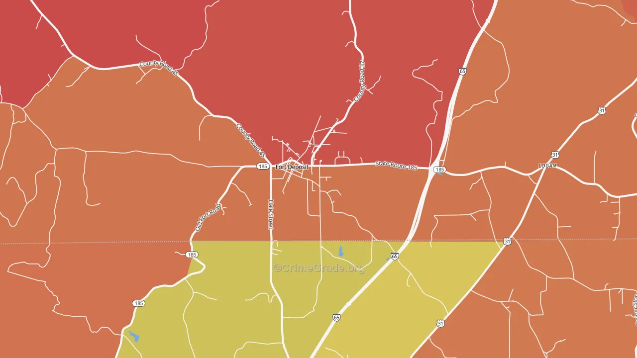 Fort Deposit, AL Map of Robbery Rates