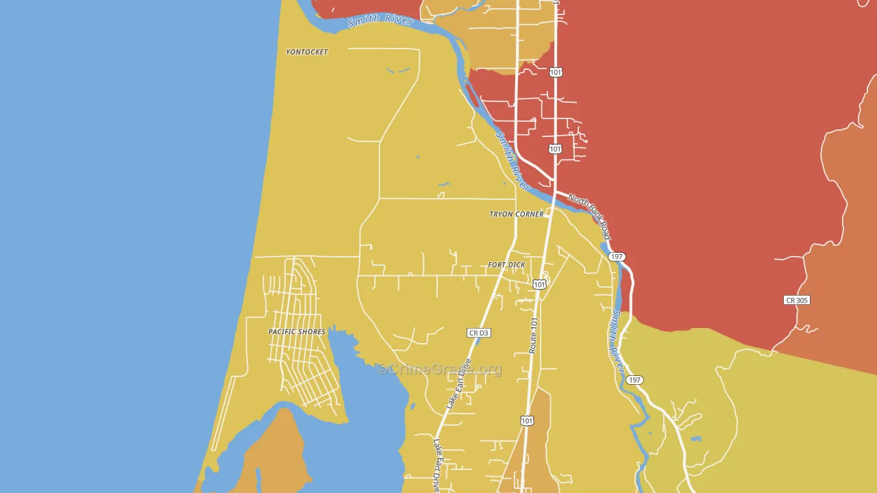 Fort Dick, CA Map of Robbery Rates