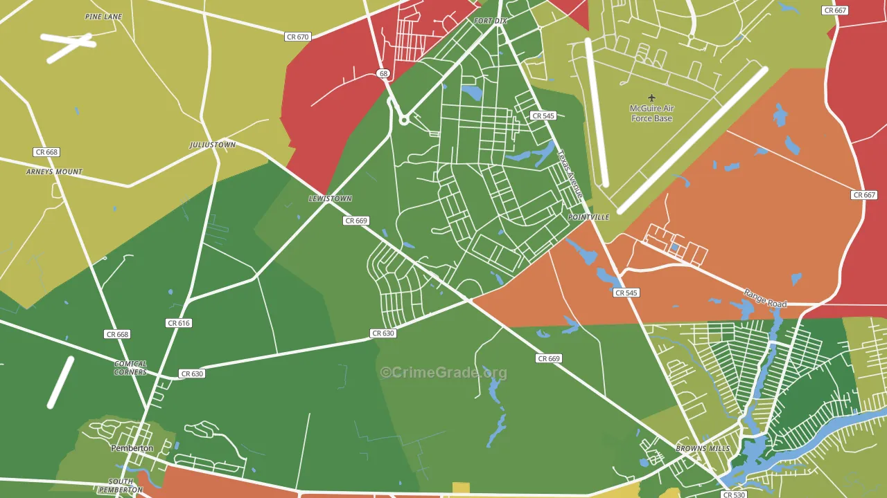 Fort Dix, NJ Map of Robbery Rates