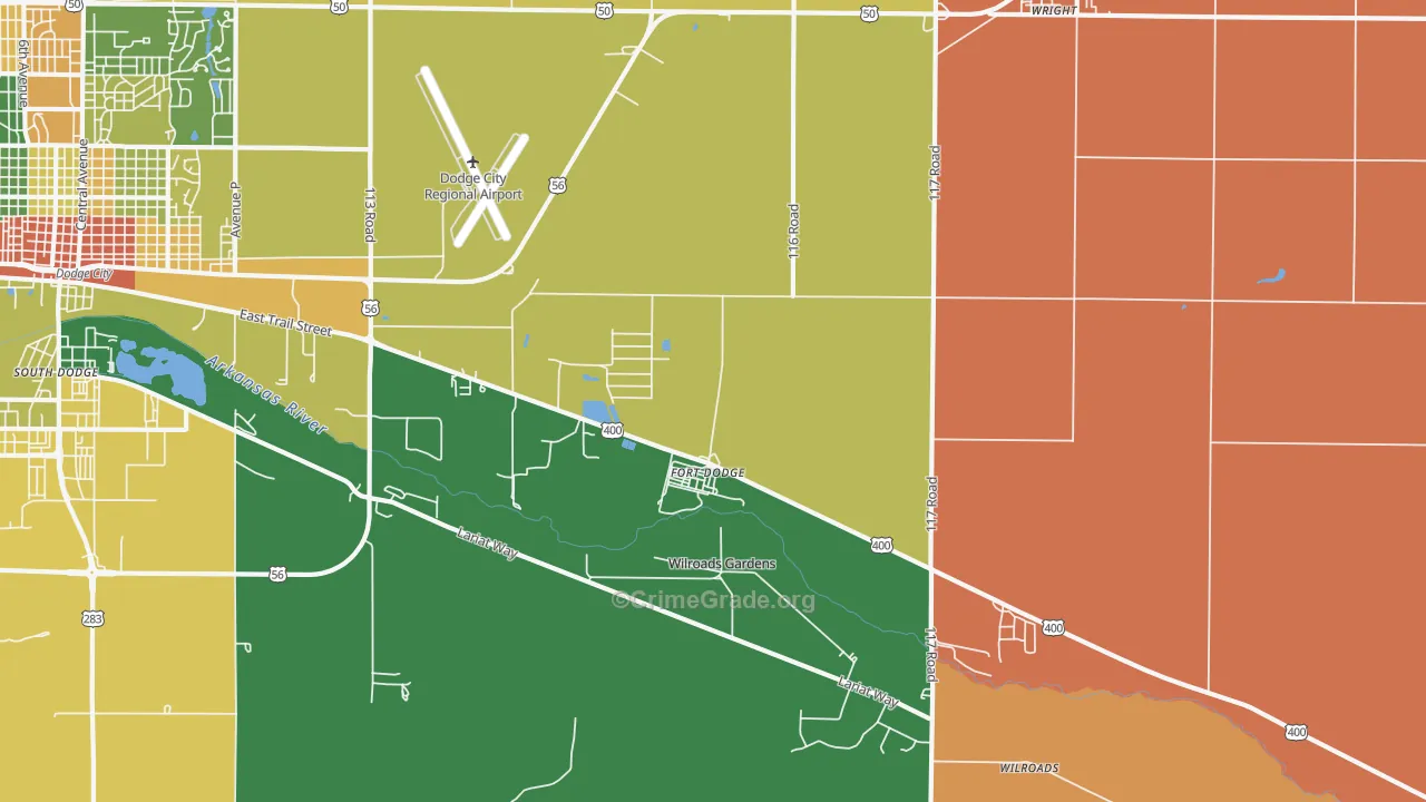 Fort Dodge, KS Map of Robbery Rates