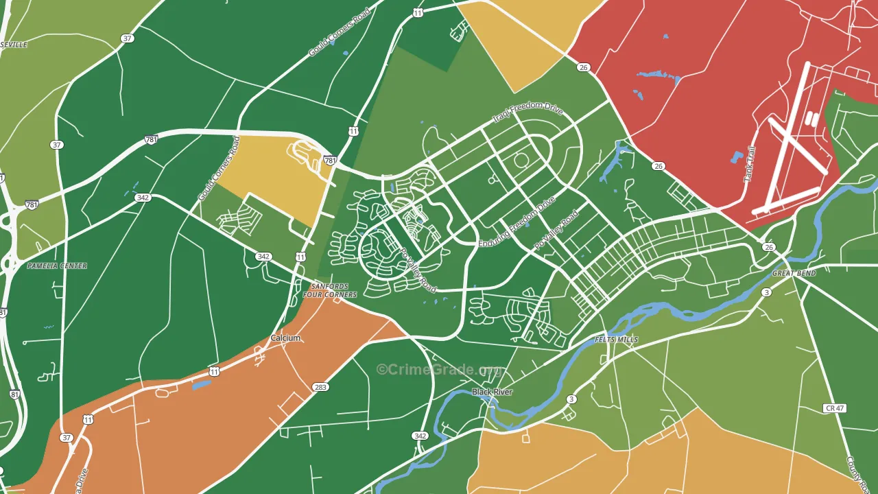 Fort Drum, NY Map of Robbery Rates