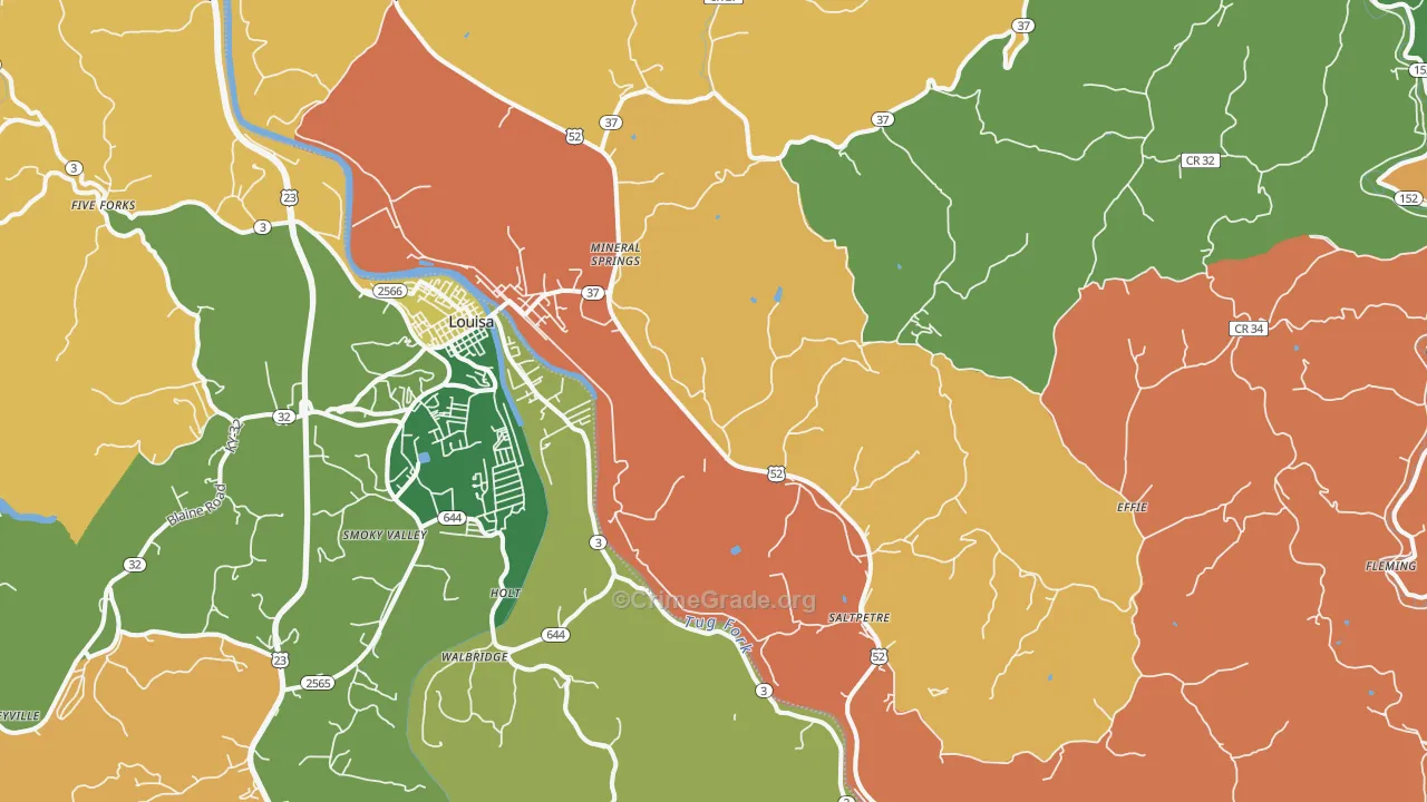 Fort Gay, WV Map of Robbery Rates