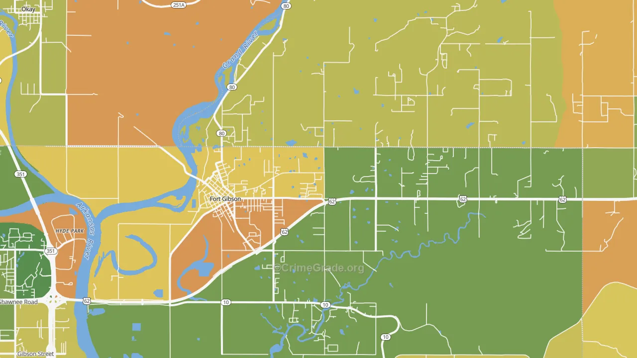 Fort Gibson, OK Map of Robbery Rates