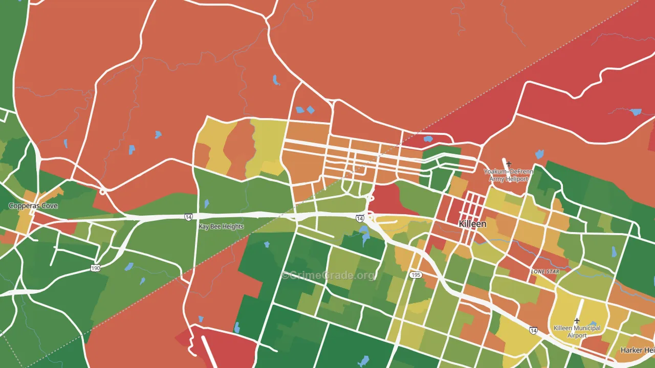 Fort Hood, TX Map of Robbery Rates