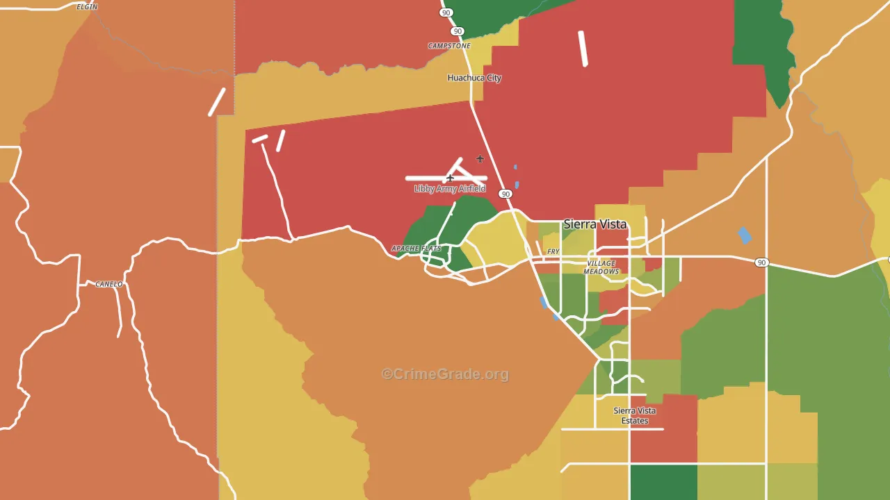Fort Huachuca, AZ Map of Robbery Rates