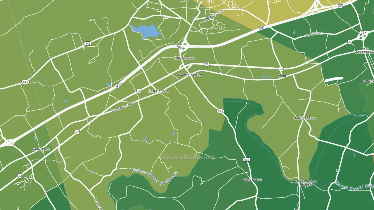 Fort Indiantown Gap, PA Map of Robbery Rates