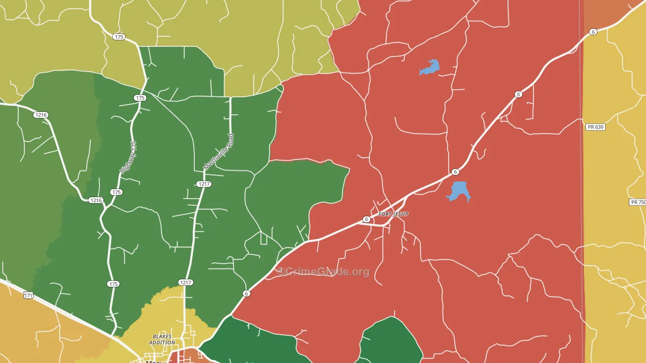 Fort Jesup, LA Map of Robbery Rates