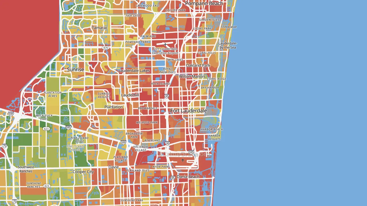 Fort Lauderdale, FL Map of Robbery Rates