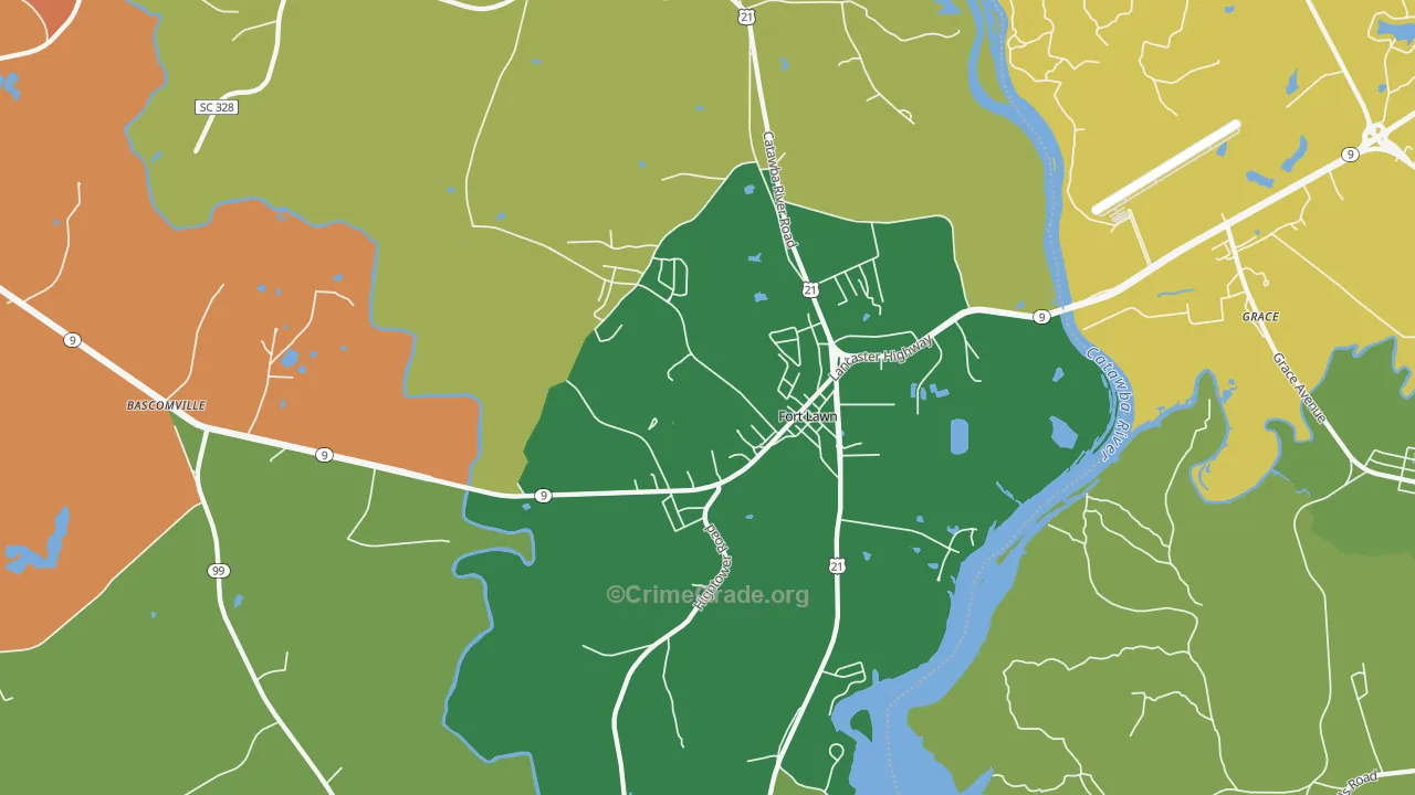 Fort Lawn, SC Map of Robbery Rates
