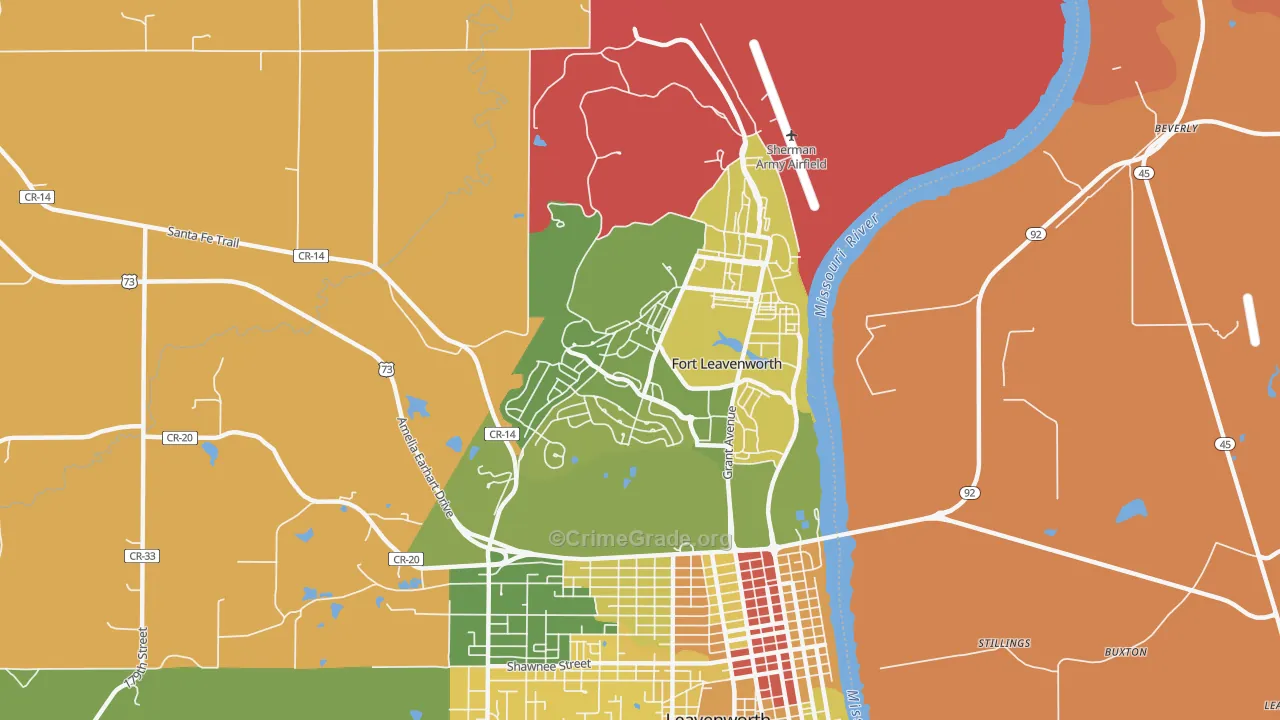 Fort Leavenworth, KS Map of Robbery Rates
