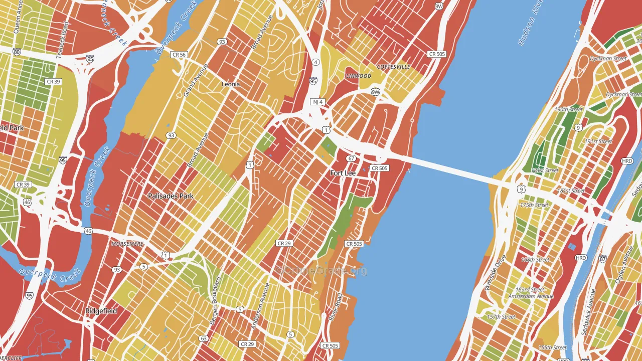 Fort Lee, NJ Map of Robbery Rates