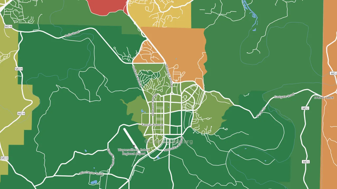 Fort Leonard Wood, MO Map of Robbery Rates