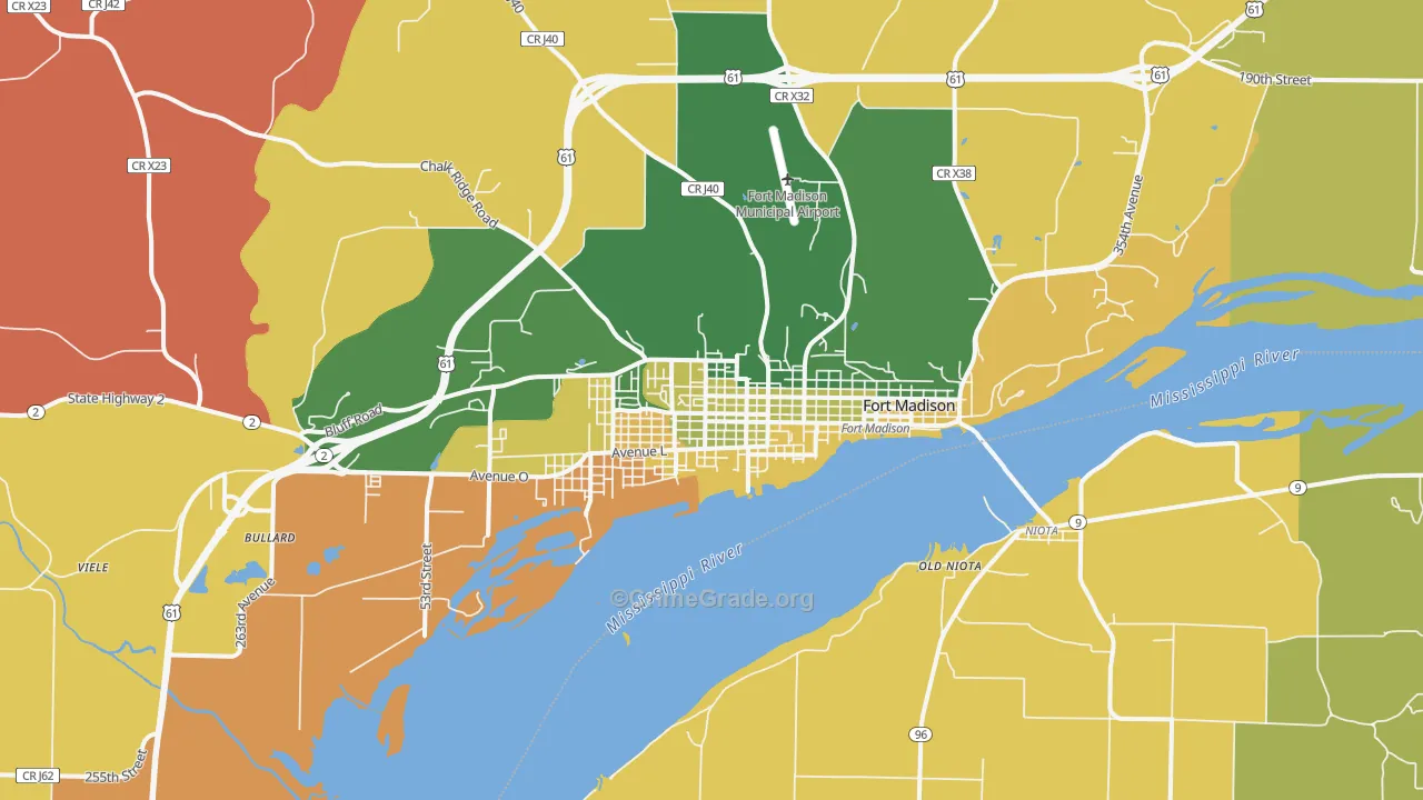 Fort Madison, IA Map of Robbery Rates