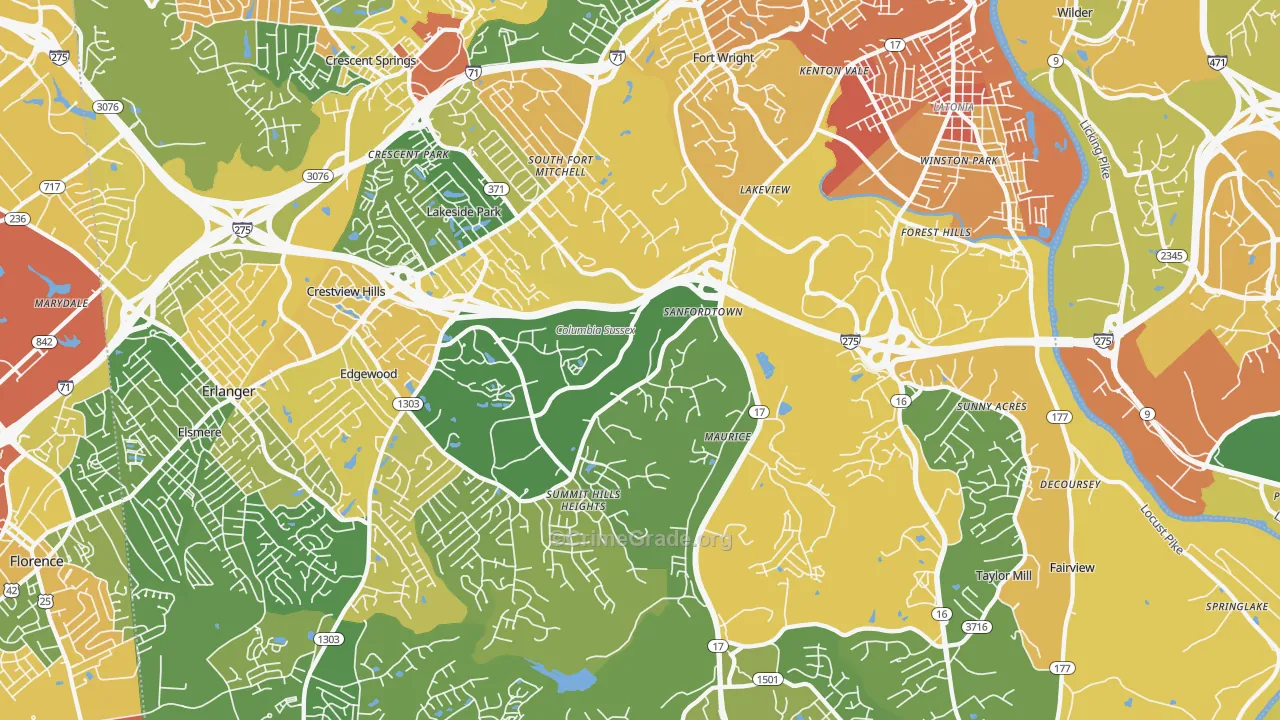 Fort Mitchell, KY Map of Robbery Rates
