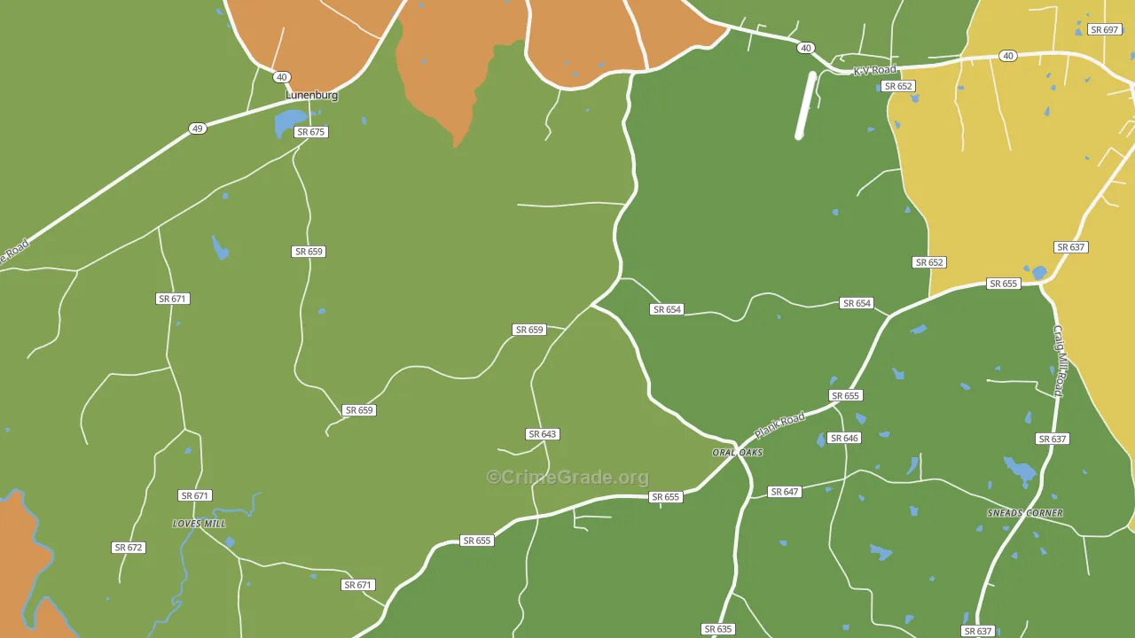 Fort Mitchell, VA Map of Robbery Rates