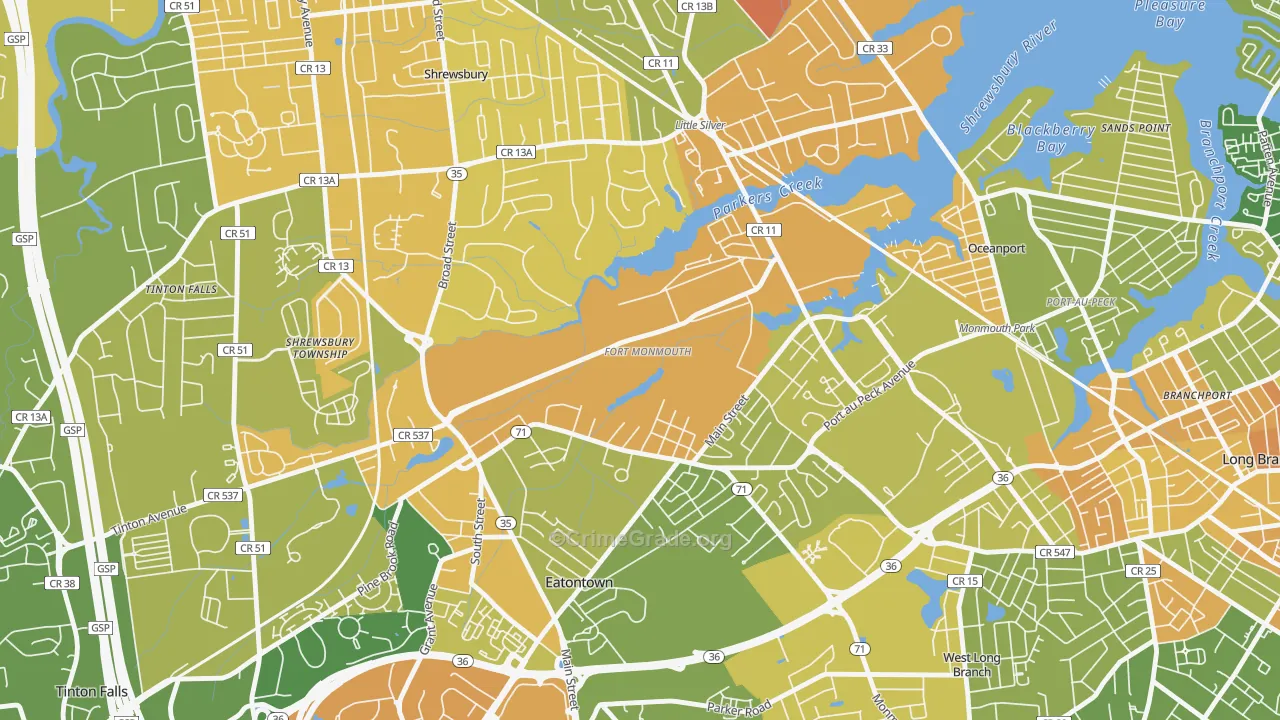 Fort Monmouth, NJ Map of Robbery Rates