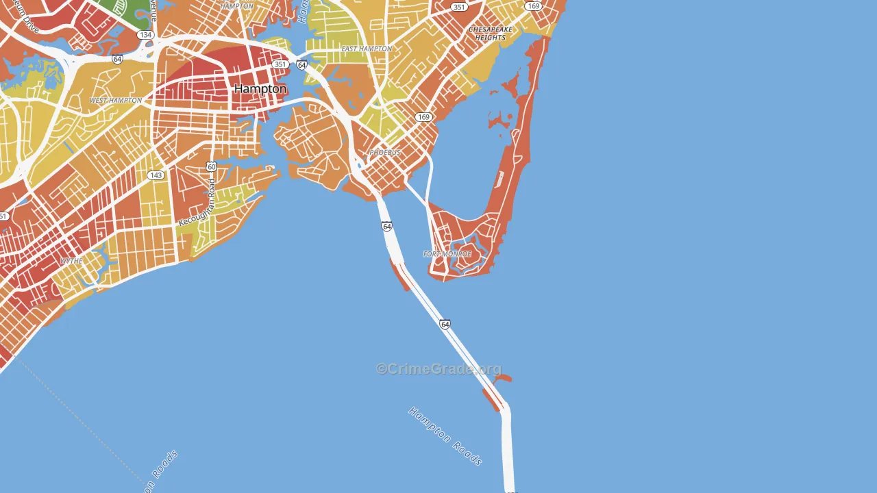 Fort Monroe, VA Map of Robbery Rates
