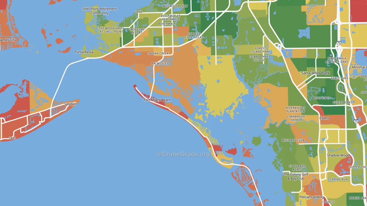 Fort Myers Beach, FL Map of Robbery Rates