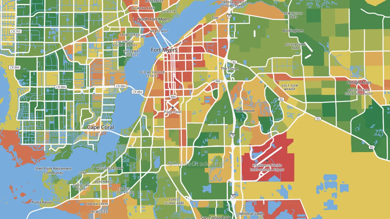 Fort Myers, FL Map of Robbery Rates