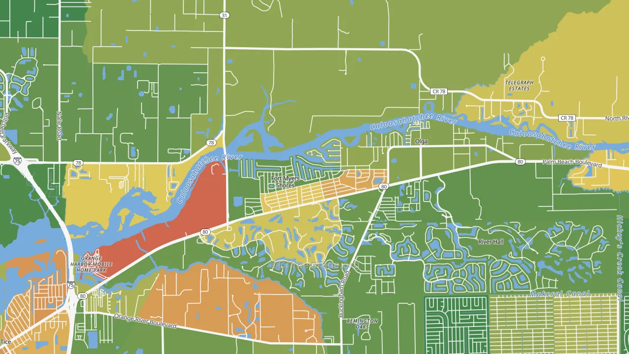 Fort Myers Shores, FL Map of Robbery Rates