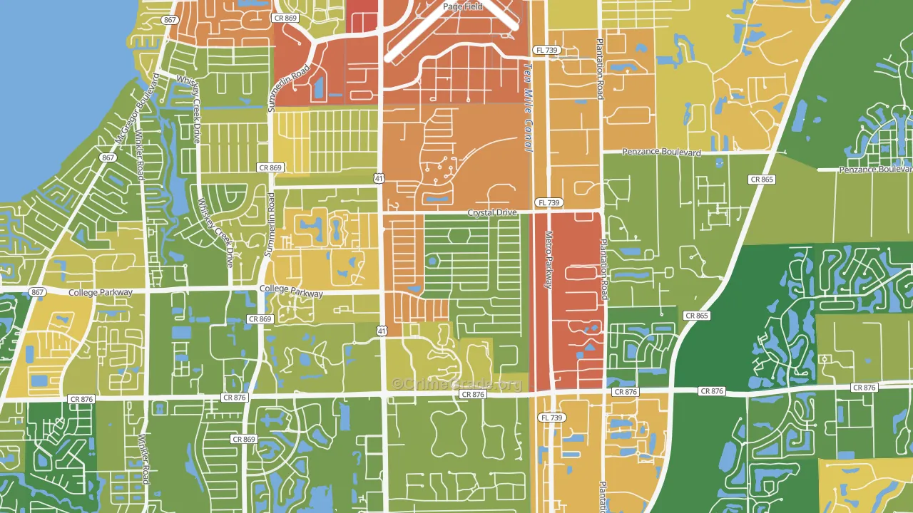 Fort Myers Villas, Villas, FL Map of Robbery Rates