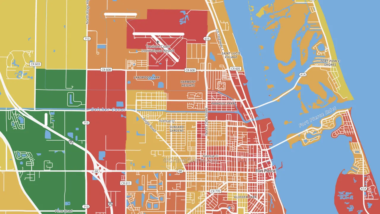 Fort Pierce North, FL Map of Robbery Rates