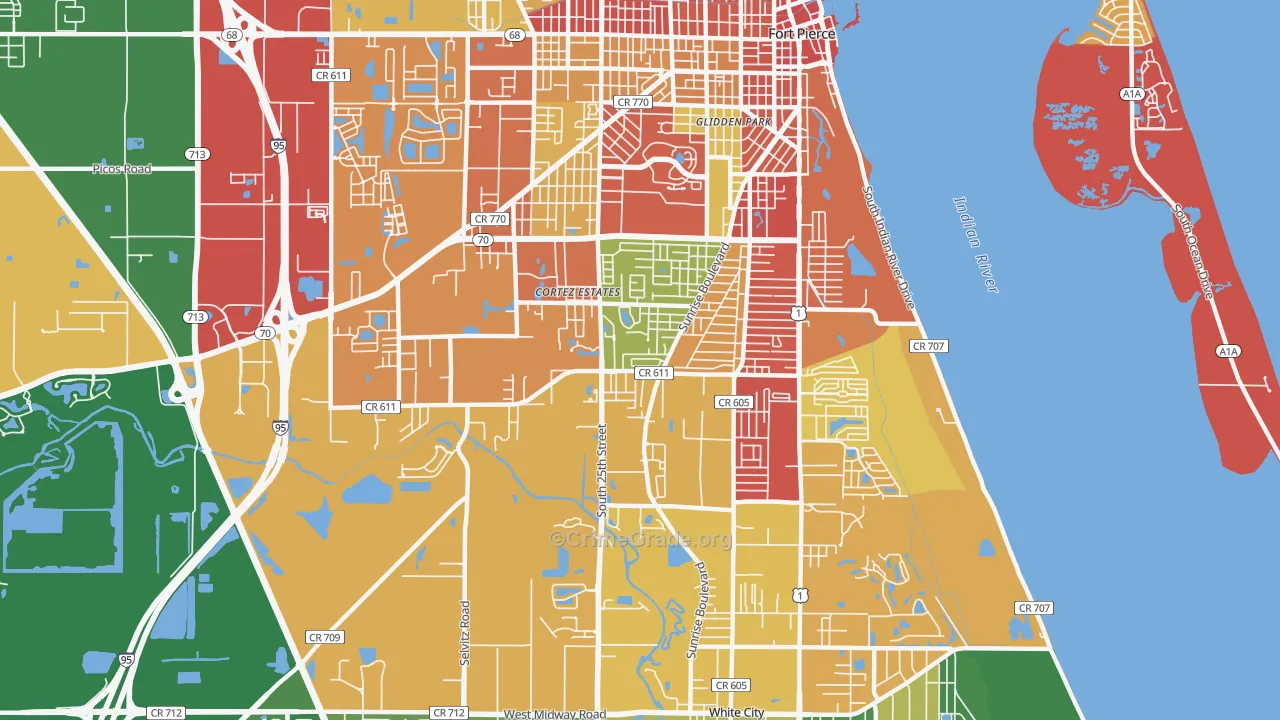 Fort Pierce South, FL Map of Robbery Rates
